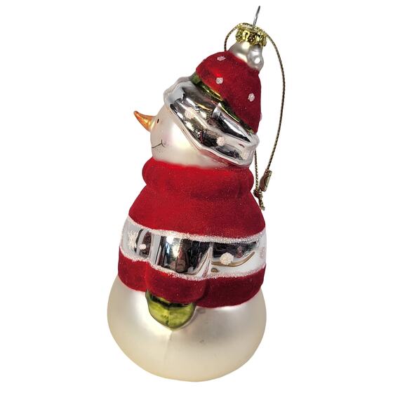 Handcrafted Glass Snowman Ornament Red Hat & Sweater Christmas Decor 5" - Picture 5 of 9